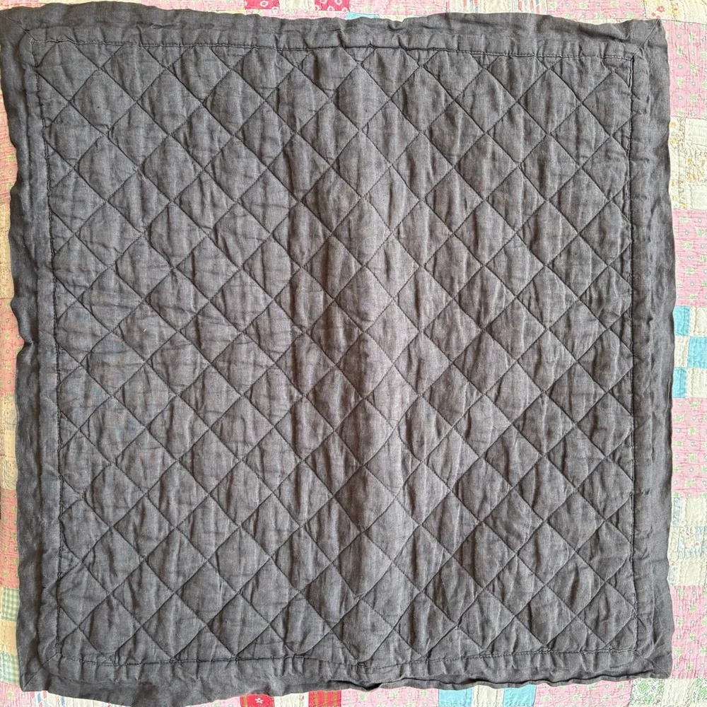 Pottery Barn ||‎ Belgian Flax Linen Diamond Quilted Euro Sham Ebony Dark Gray